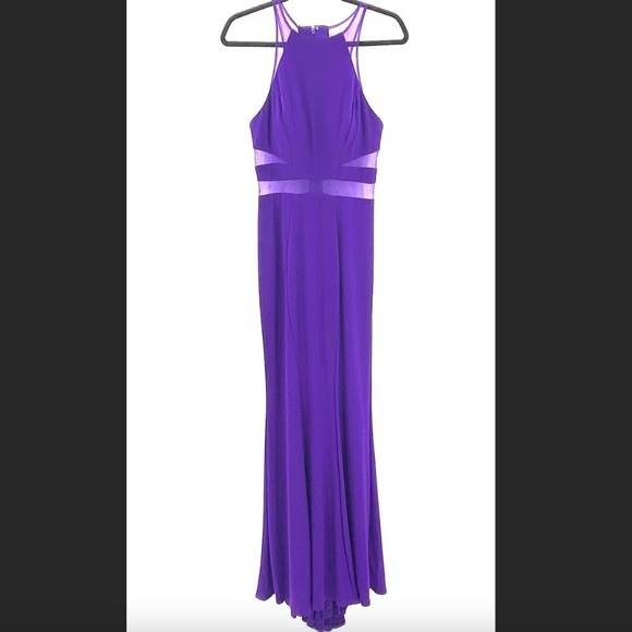 FAVIANA Royal Purple Mesh Cut Out Sleeveless Long Evening Dress Gown Prom Size 6 - Picture 1 of 10